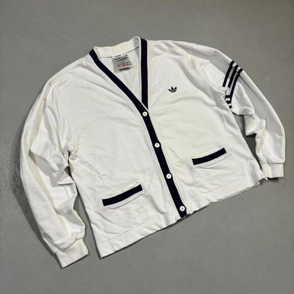 adidas Sweaters - 1990s Adidas Women's Retro Sporty White Cardigan
